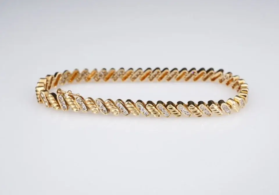 Estate 14k Diamond Tennis Bracelet Slant Link 2ctw Yellow Gold 6.75 inch - view 3
