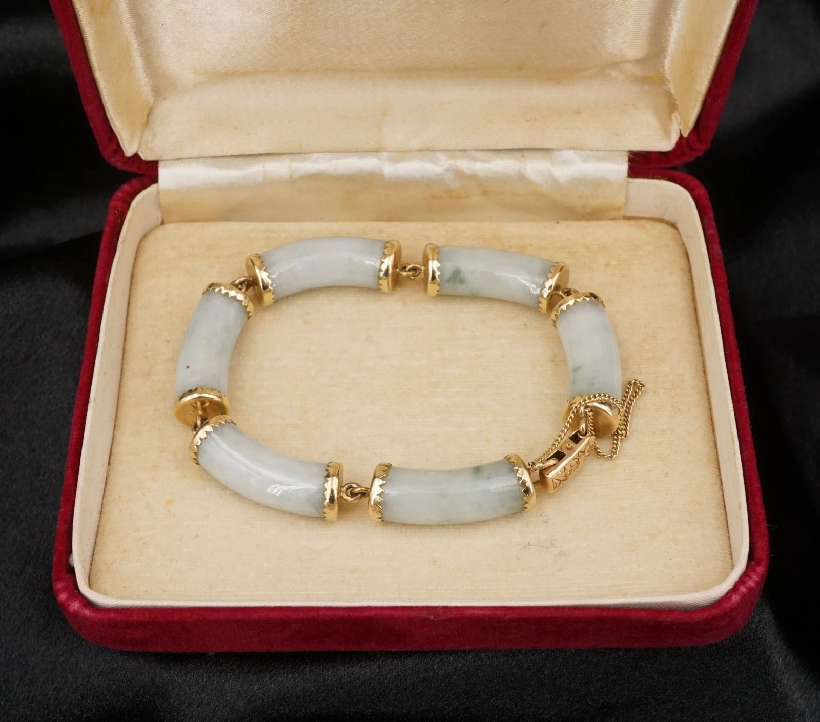 Vintage Ming's Jade Articulated Link Bracelet, 14k Yellow Gold, view 2