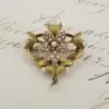Art Nouveau Seed Pearl and Diamond Brooch, 14k Yellow Gold, view 1
