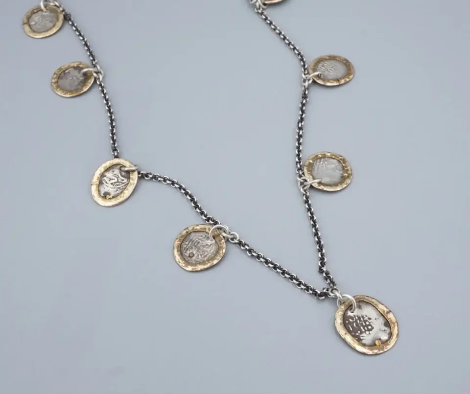 Santa Fe Jewels Antique Moroccan Coin Station Necklace, Sterling Silver, 31 Inch