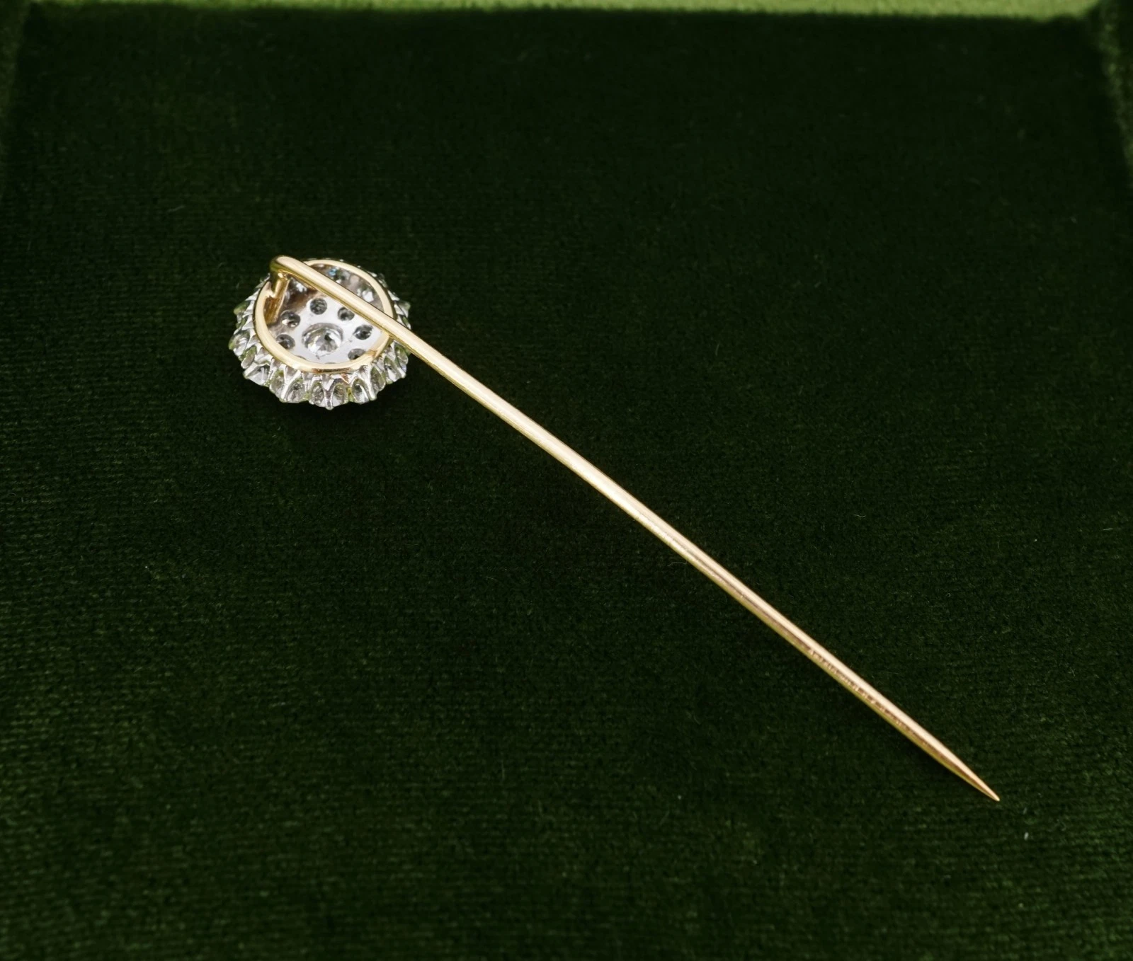 Antique Mine Cut Diamond Stick Pin, Platinum and 14k Gold, view 5