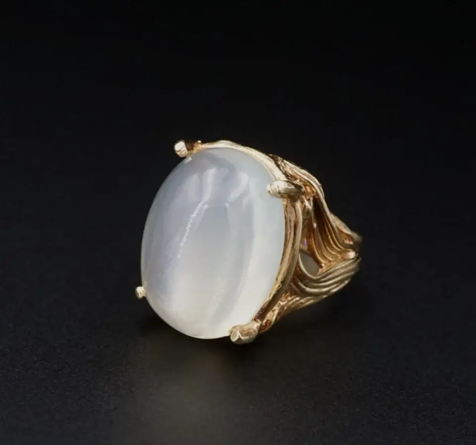 Vintage 20 Carat Moonstone Cabochon Solitaire Ring, 14k Yellow Gold