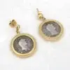 Ancient Roman Domitian Silver Denarius Earrings, 18k Gold, view 1