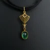 Art Nouveau Style Diamond and Emerald Lavalier Pendant, 18k Gold, view 3