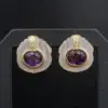 Estate Carved Rock Crystal, Amethyst and Diamond Earrings, 18k Gold, view 2