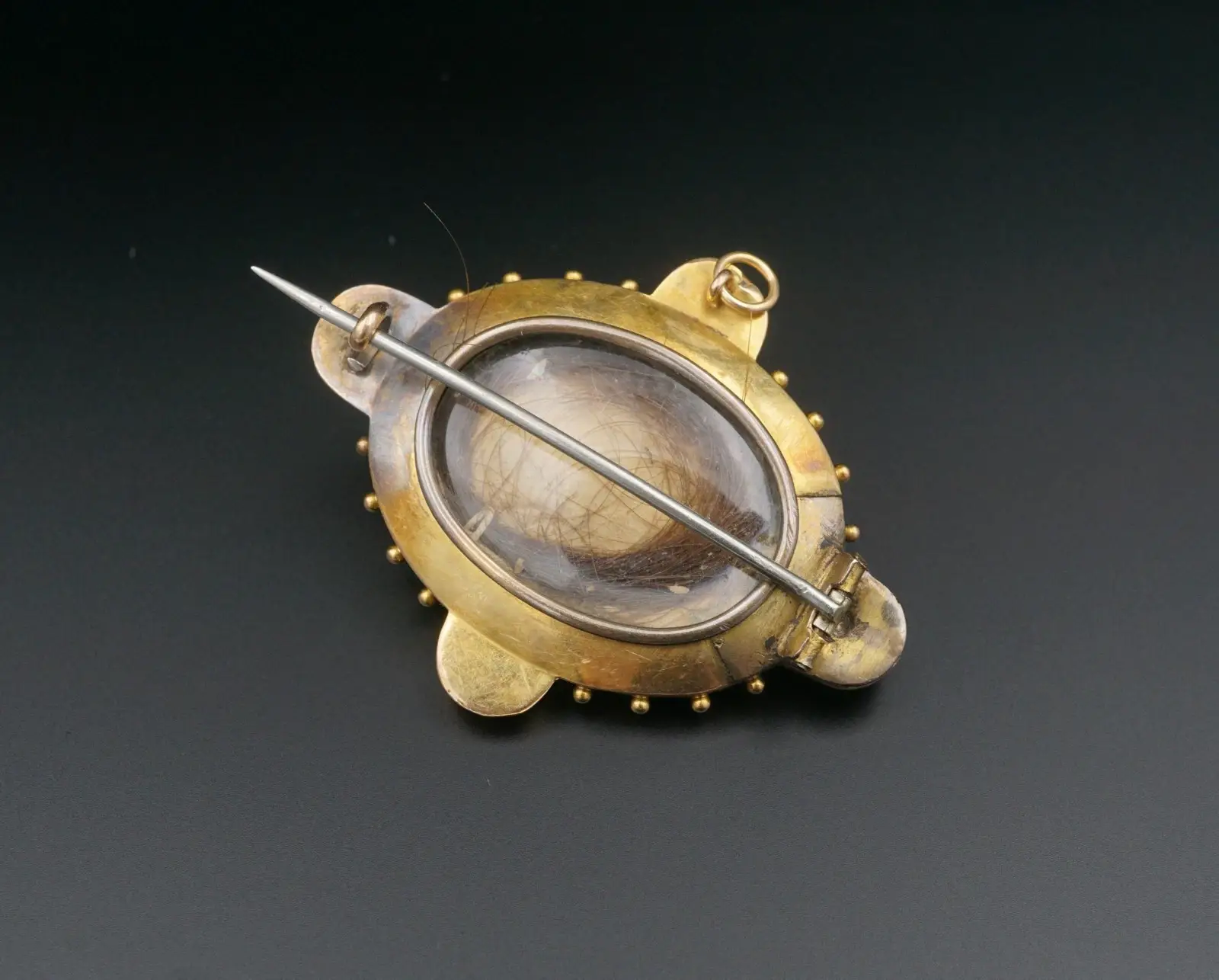Victorian Onyx and Pearl Mourning Brooch, 10k Yellow Gold, view 3