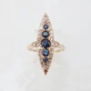 Antique Natural Sapphire and Diamond Navette Halo Ring, 1 Ct, Rose Gold, view 4