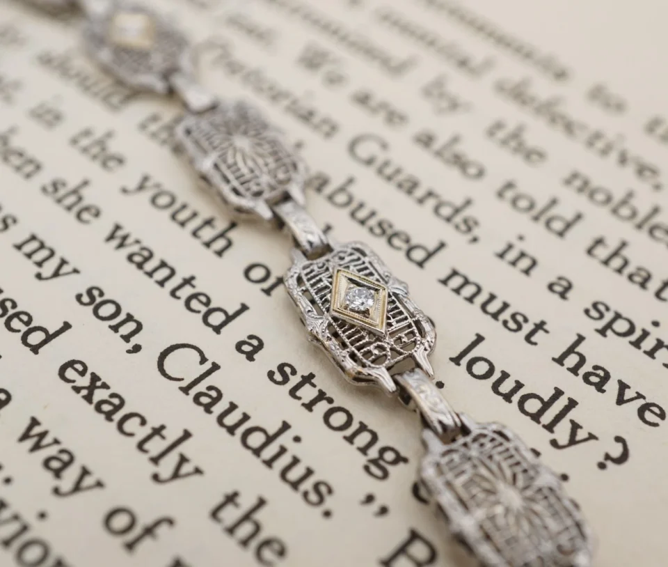 Art Deco Diamond Filigree Panel Bracelet, 14k White Gold, view 2