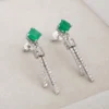 Vintage Natural Emerald and Diamond Drop Earrings, 2.6 Ct, 14k White Gold, view 1