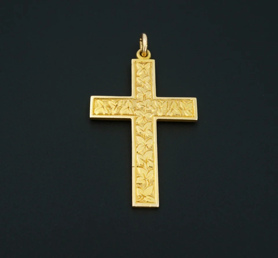 Antique Foliate Cross Pendant, 15 Ct Yellow Gold, 1.8", view 2