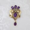 Vintage Amethyst, Diamond and Seed Pearl Pendant Brooch, 14k Gold, view 3