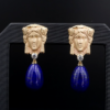 Goddess Repousse Lapis and Diamond Drop Earrings, 14k Yellow Gold, view 1