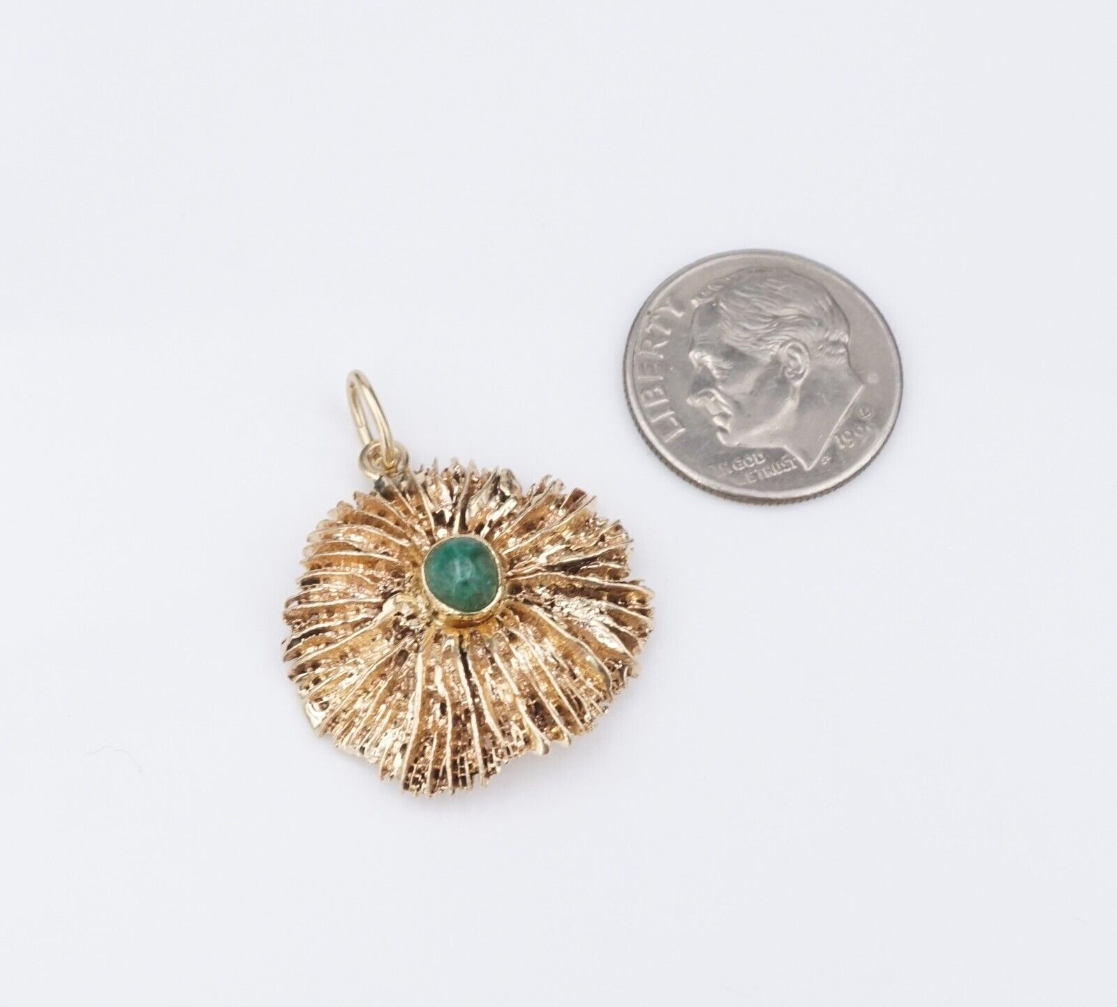 Brutalist Emerald Cabochon Pendant, 14k Yellow Gold, view 5