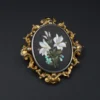 Victorian Pietra Dura Floral Inlay Brooch, 9k Yellow Gold, view 1
