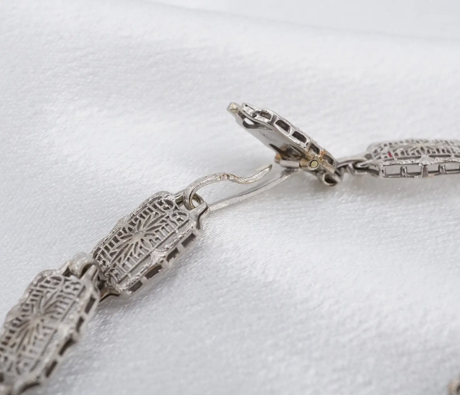 Art Deco Diamond Filigree Panel Bracelet, 14k White Gold, view 9