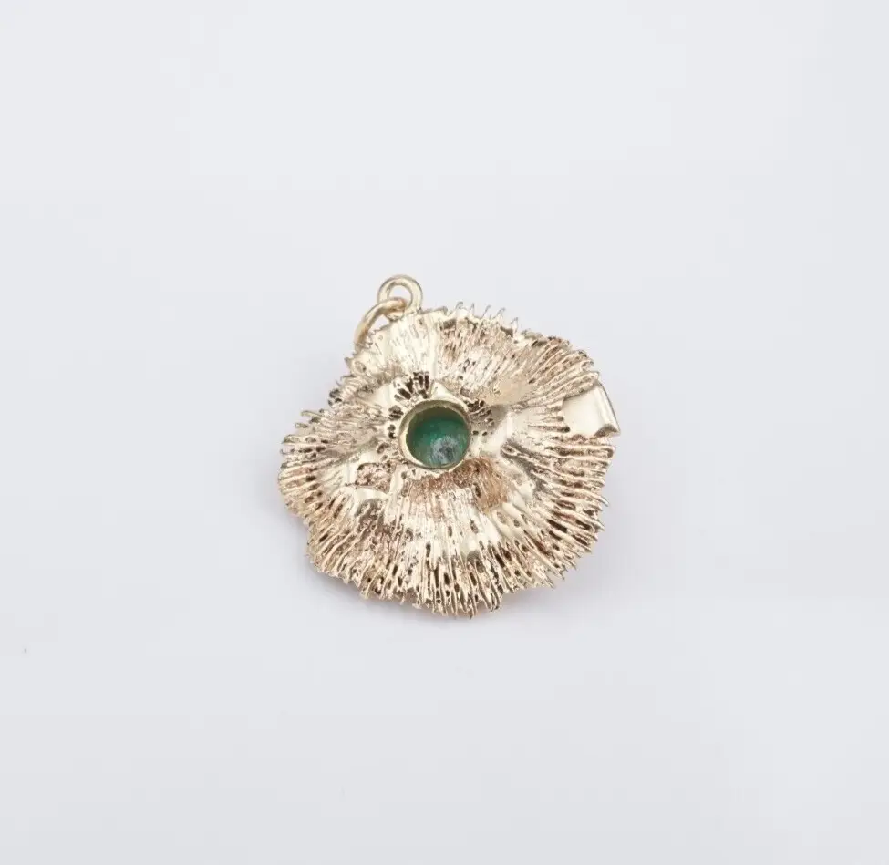 Brutalist Emerald Cabochon Pendant, 14k Yellow Gold, view 3