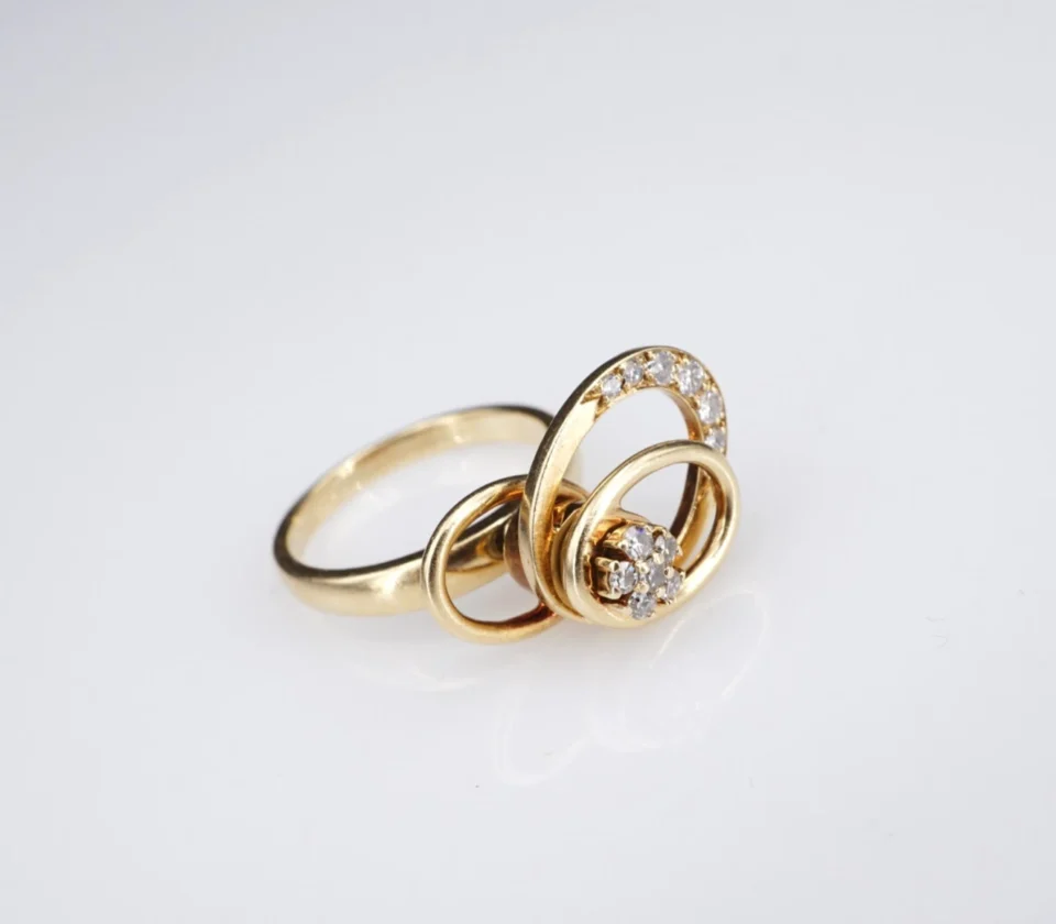 Norman Teufel Diamond Spinner Band, 0.52 Ctw, 14k Gold, 1975