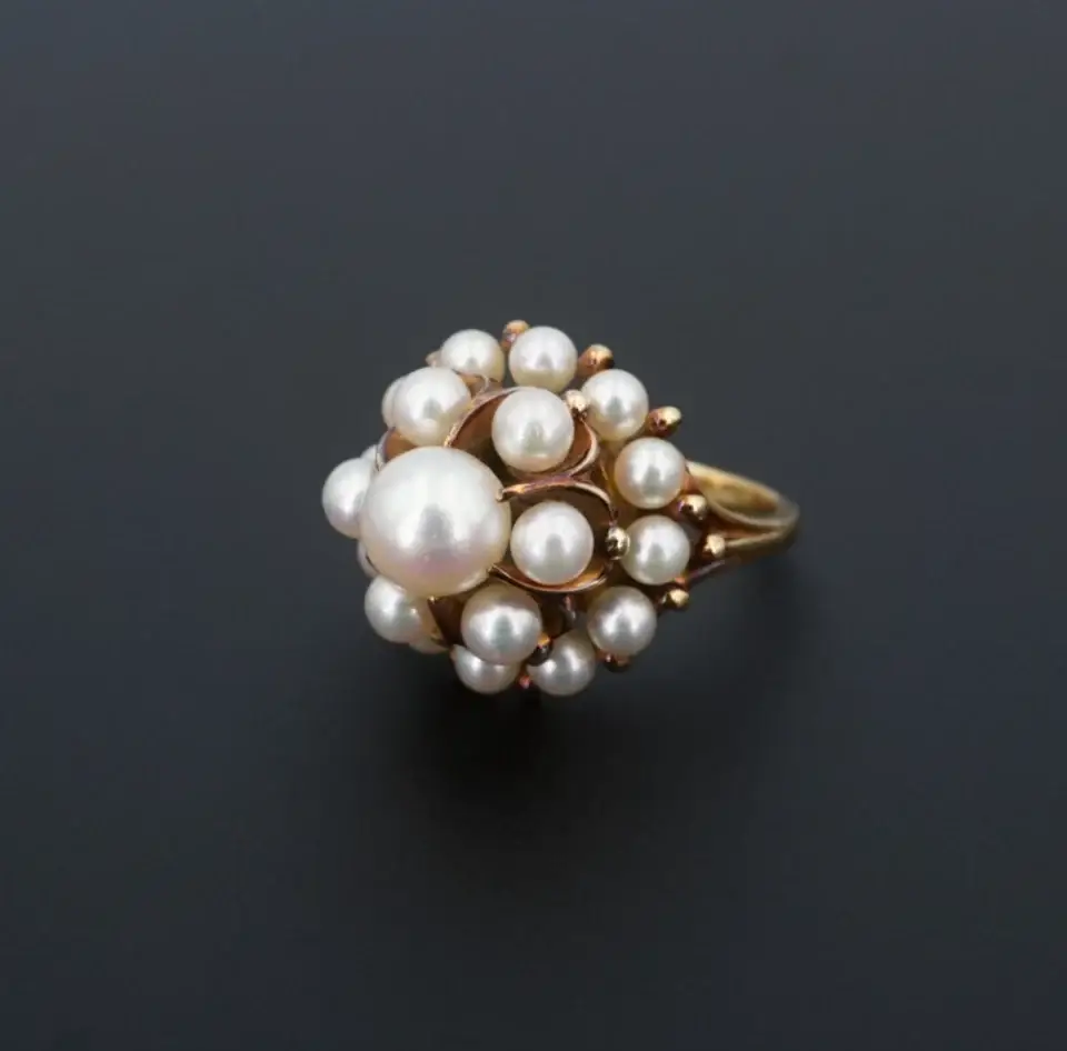 Vintage Mikimoto Pearl Cluster Dome Ring, 14k Yellow Gold, view 2