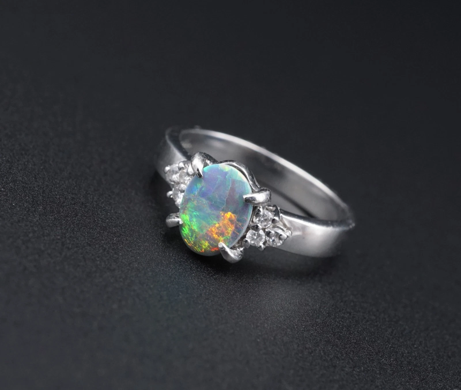 Vintage Black Opal and Diamond Cocktail Ring, Platinum, view 3