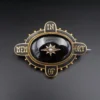Victorian Onyx and Pearl Mourning Brooch, 10k Yellow Gold, view 2