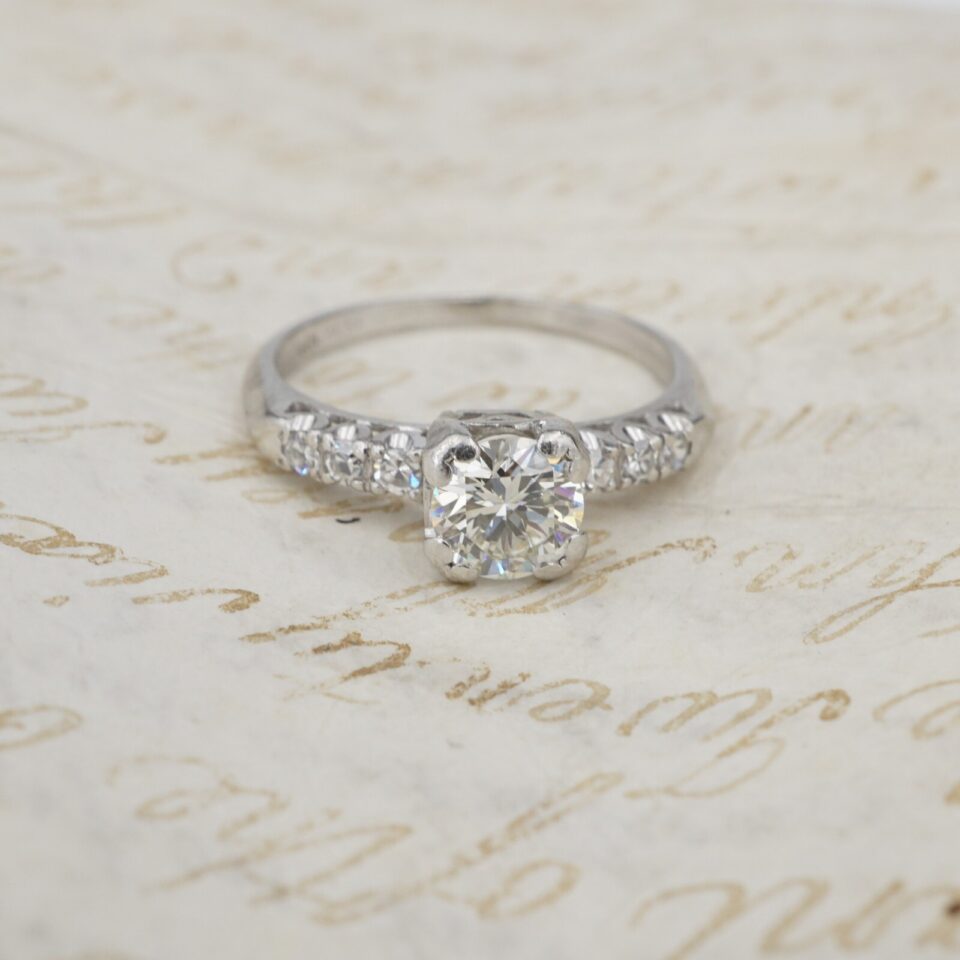 Vintage Round Diamond Engagement Ring, 1 Ctw, Platinum