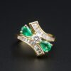 Vintage Natural Emerald and Diamond Bypass Ring, 1.5 Ct, 14k Gold, view 1