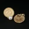 Vintage Roman Coin Style Pearl Drop Earrings, 14k Yellow Gold, view 4
