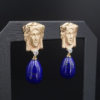 Goddess Repousse Lapis and Diamond Drop Earrings, 14k Yellow Gold, view 2