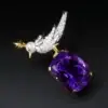 Tiffany Co. Platinum Bird on a Rock Amethyst Diamond Brooch 2 inch 18k Gold - view 6