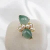Vintage Ming's Jade and Pearl Bypass Ring, 14k Yellow Gold, view 2