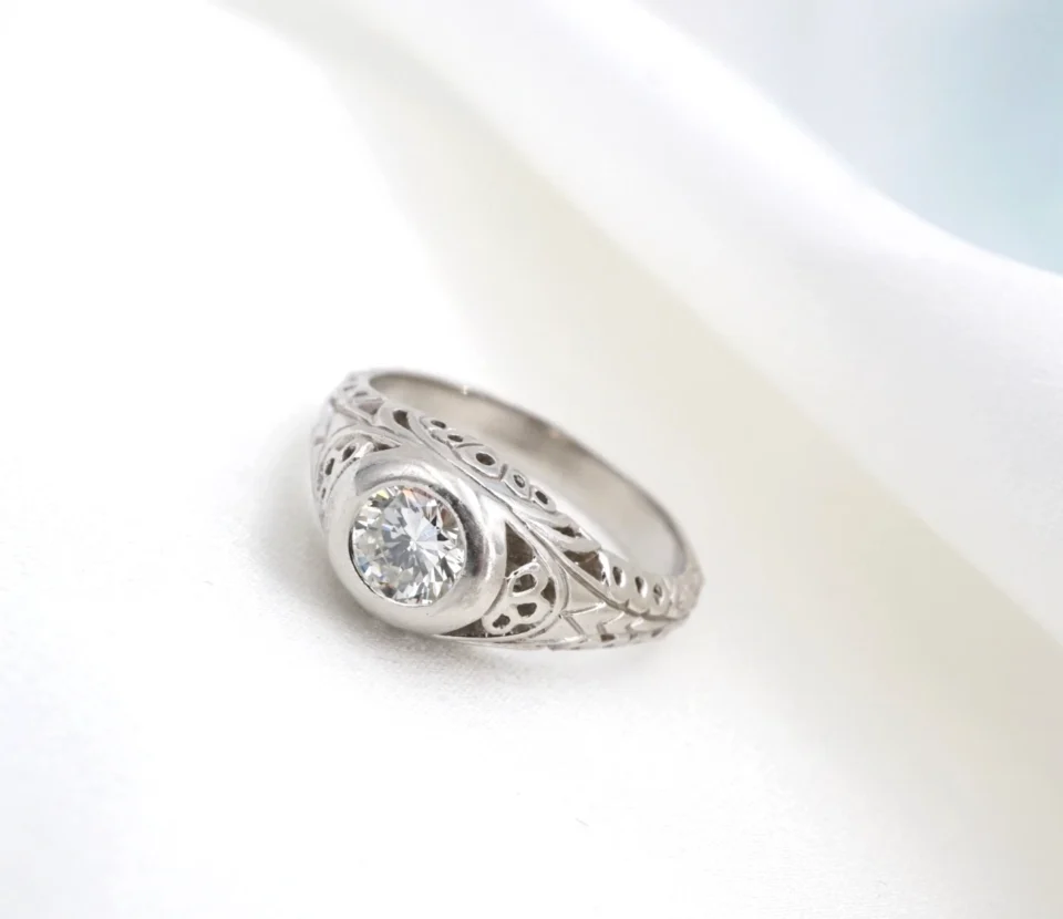 Antique Platinum Filigree Diamond Engagement Ring, 1/2 Ct