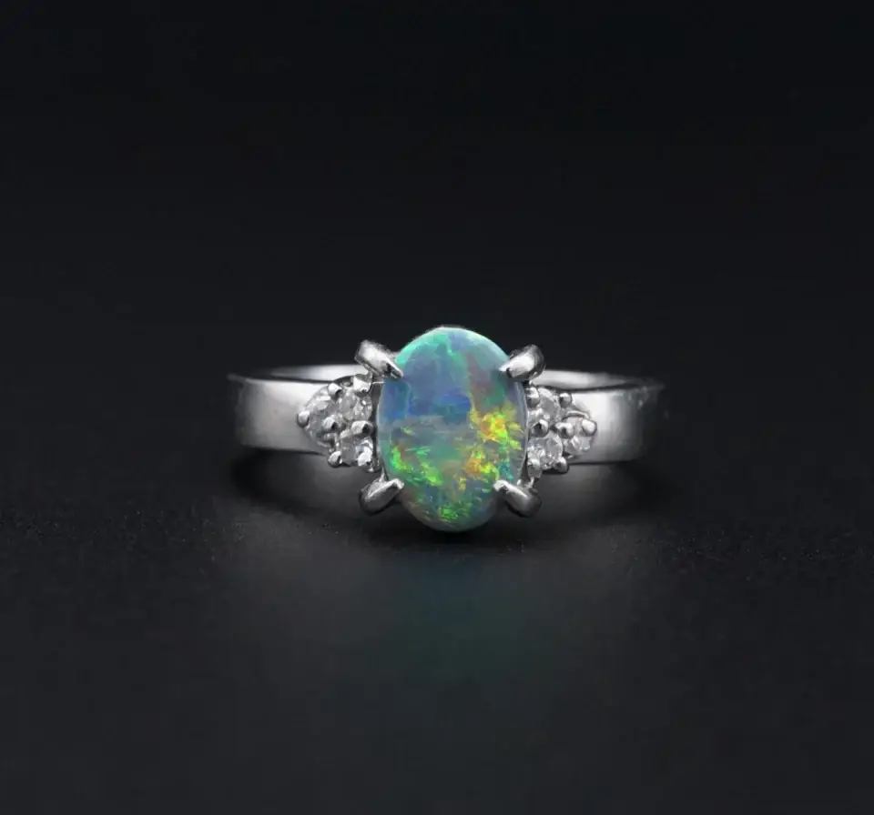 Vintage Black Opal and Diamond Cocktail Ring, Platinum