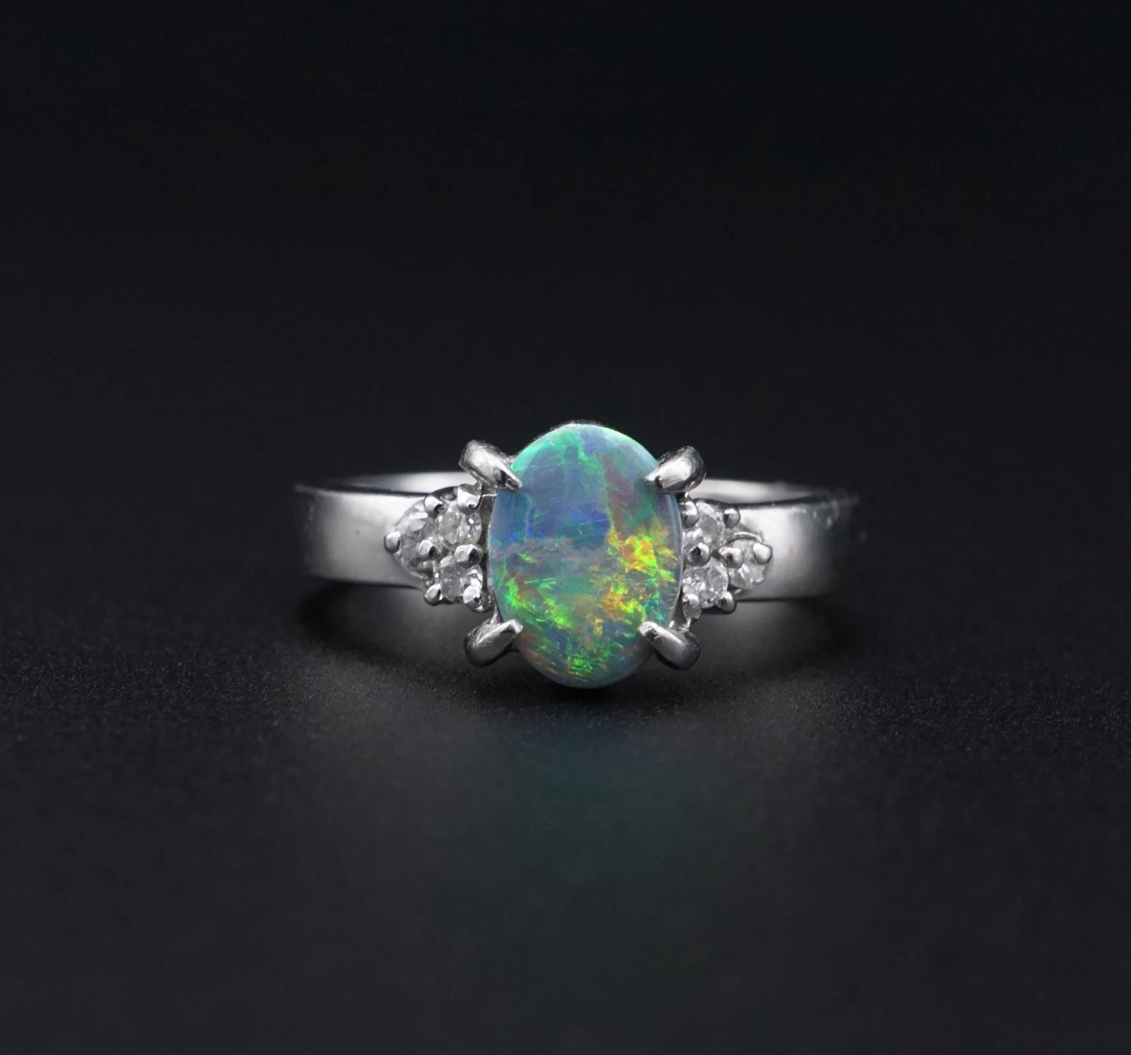 Vintage Black Opal and Diamond Cocktail Ring, Platinum, view 1