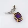 Tiffany Co. Platinum Bird on a Rock Amethyst Diamond Brooch 2 inch 18k Gold - view 8