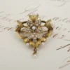 Art Nouveau Seed Pearl and Diamond Brooch, 14k Yellow Gold, view 2