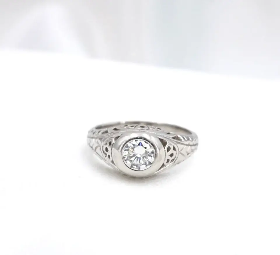 Antique Platinum Filigree Diamond Engagement Ring, 1/2 Ct, view 2