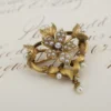 Art Nouveau Seed Pearl and Diamond Brooch, 14k Yellow Gold, view 3