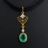 Art Nouveau Style Diamond and Emerald Lavalier Pendant, 18k Gold, view 2