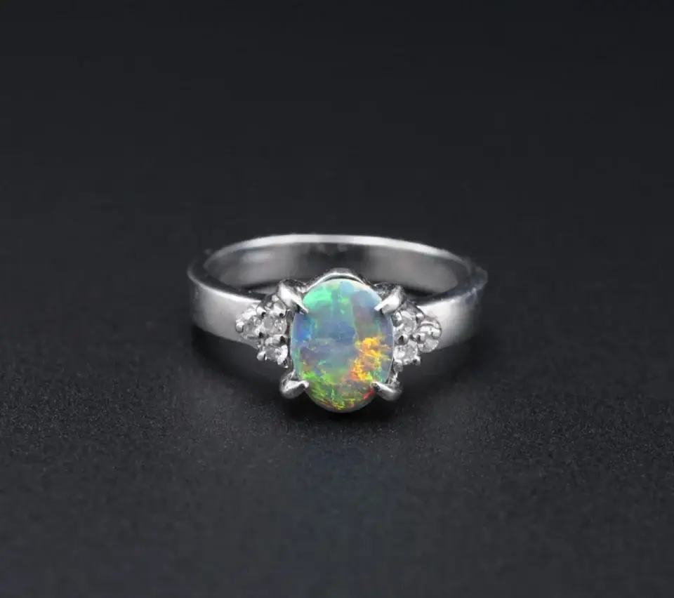 Vintage Black Opal and Diamond Cocktail Ring, Platinum, view 2