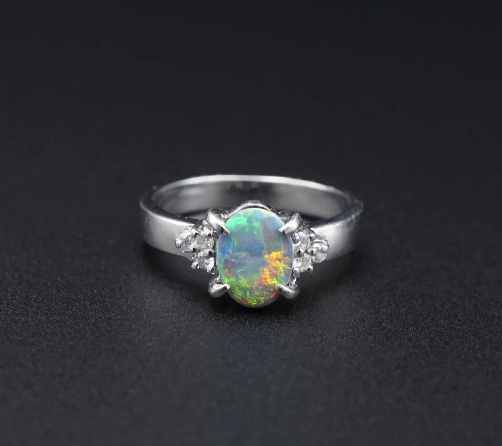 Vintage Black Opal and Diamond Cocktail Ring, Platinum, view 2