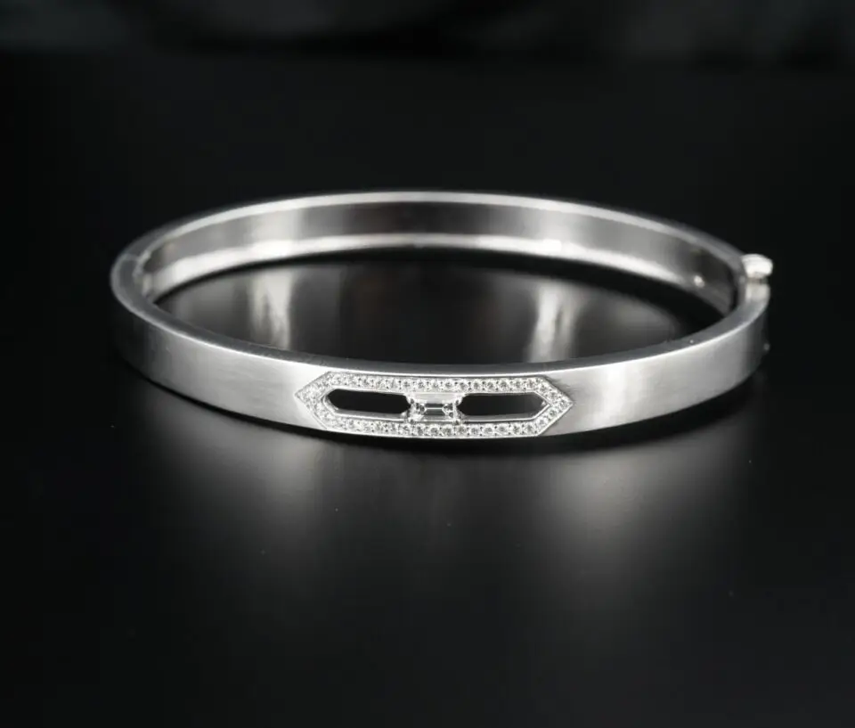 Penny Preville Openwork Diamond Hinged Bangle Bracelet 18k White Gold 6.5", view 2