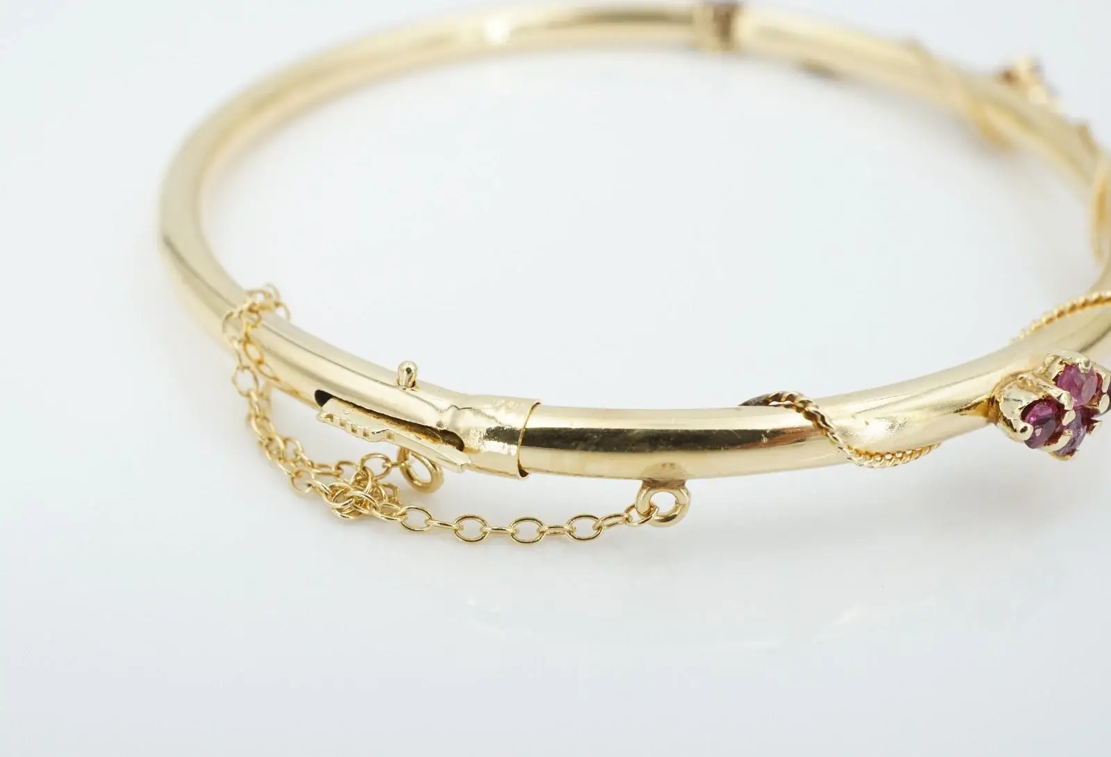 Antique Roped Ruby Hinged Bangle Bracelet, 14k Yellow Gold, view 4
