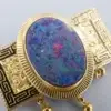 Antique Black Opal Doublet and Enamel Brooch, 14k Yellow Gold, view 1