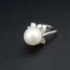 Vintage 11mm Pearl and Diamond Halo Cocktail Ring, 18k White Gold, view 2