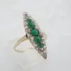 Antique Natural Emerald and Diamond Navette Halo Ring, 1 Ct, view 1