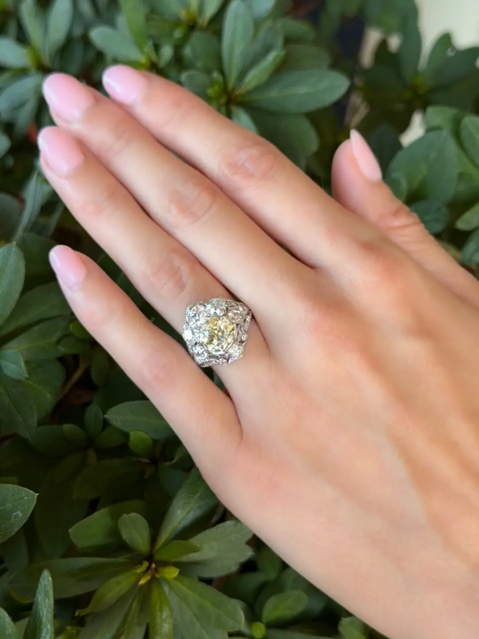 Antique Edwardian Old Mine Diamond Ring 4 ctw Platinum White Gold Size 6, view 2