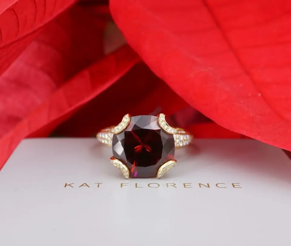 Kat Florence 10 Carat Red Zircon and Diamond Cocktail Ring, 18k Gold