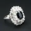 Vintage Sapphire Diamond Ballerina Ring 14k White Gold 7ct Halo Blue Sz 9, view 1