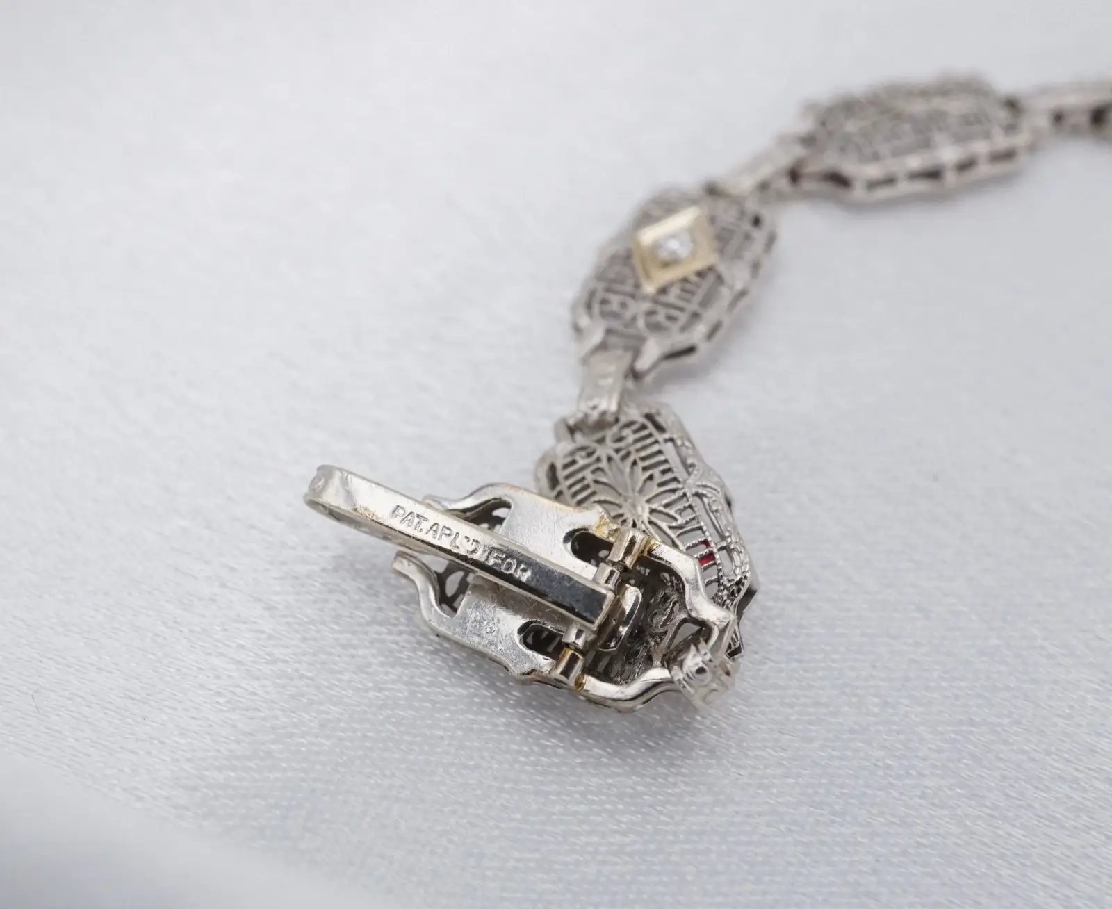 Art Deco Diamond Filigree Panel Bracelet, 14k White Gold, view 7