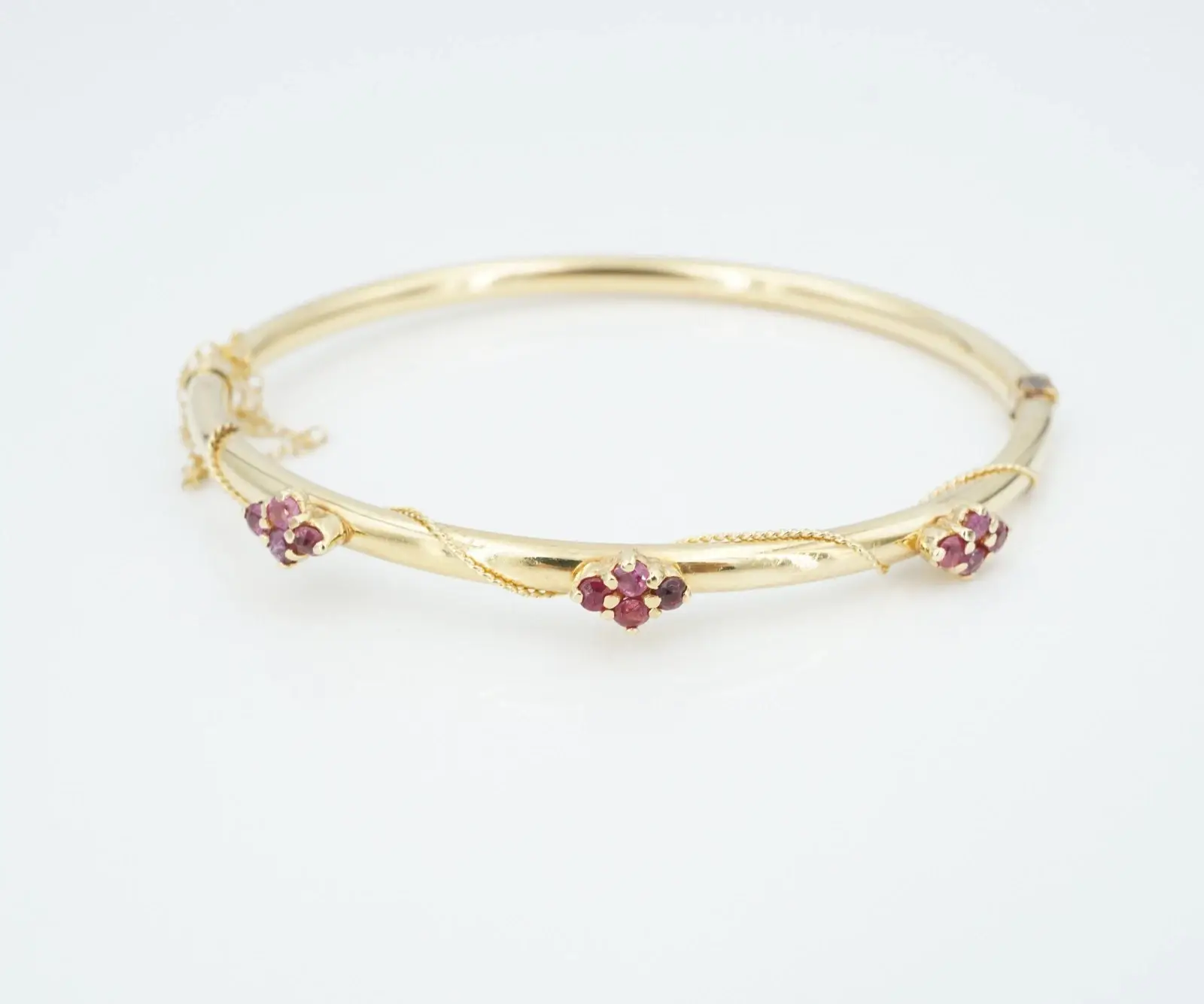Antique Roped Ruby Hinged Bangle Bracelet, 14k Yellow Gold, view 2